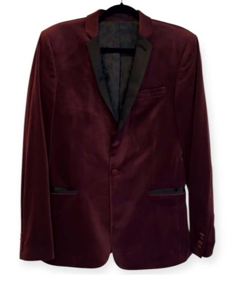 ASOS Velvet Single Breasted Burgundy Slim Fit Dress Party Tuxedo Blazer-Chest 40